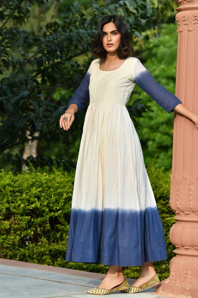 NAVY COTTON SCHIFFLI OMBRE DRESS