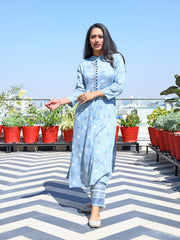 AAHELI GREY PRINTED HANDWORK KURTA WITH PANT SET