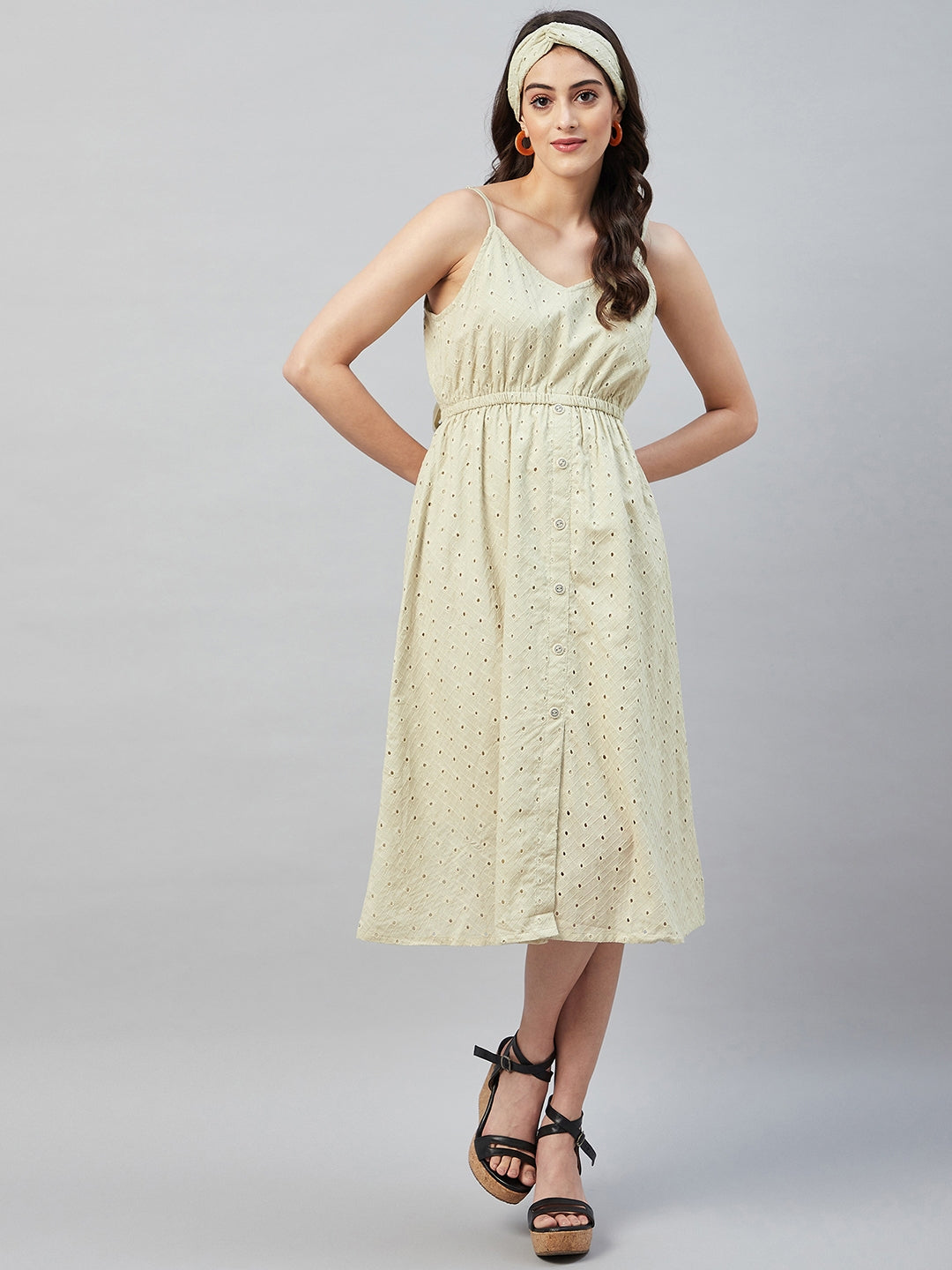 PASTEL MOSS GREEN BACK TIE SCHIFFLI DRESS