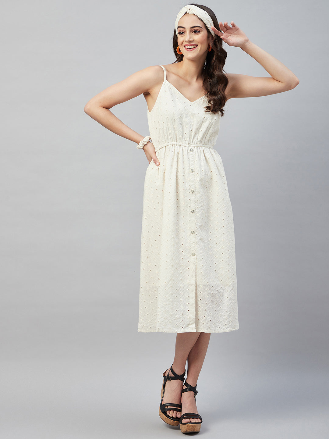 PEARL WHITE BACK TIE SCHIFFLI DRESS