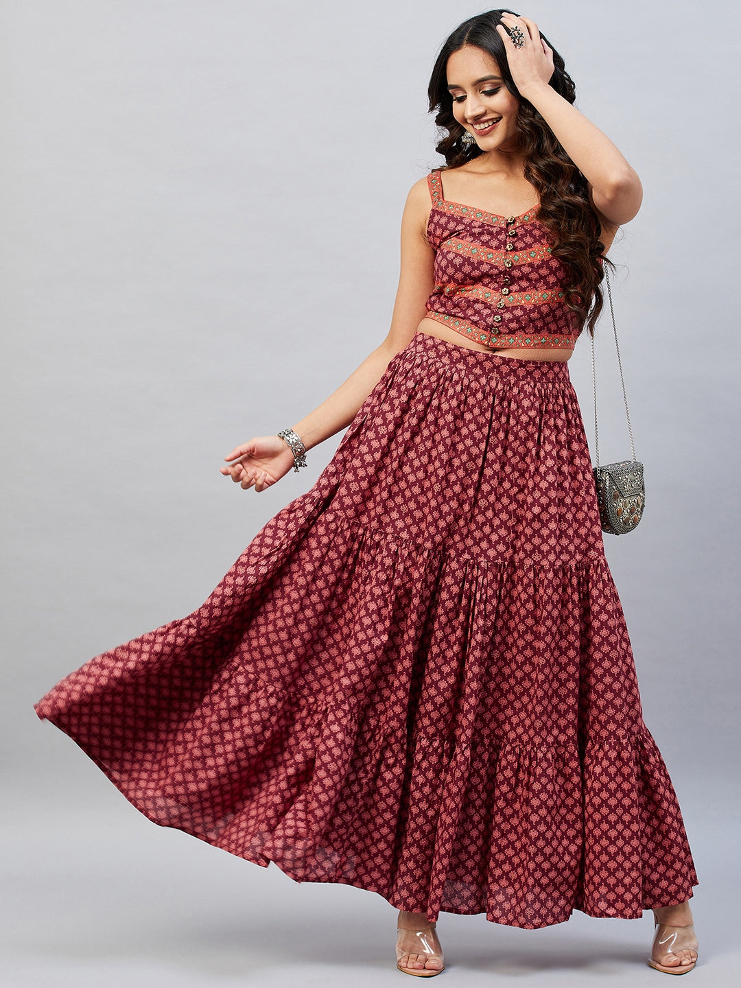 TWISHA PRINTED TOP & TIERED SKIRT SET