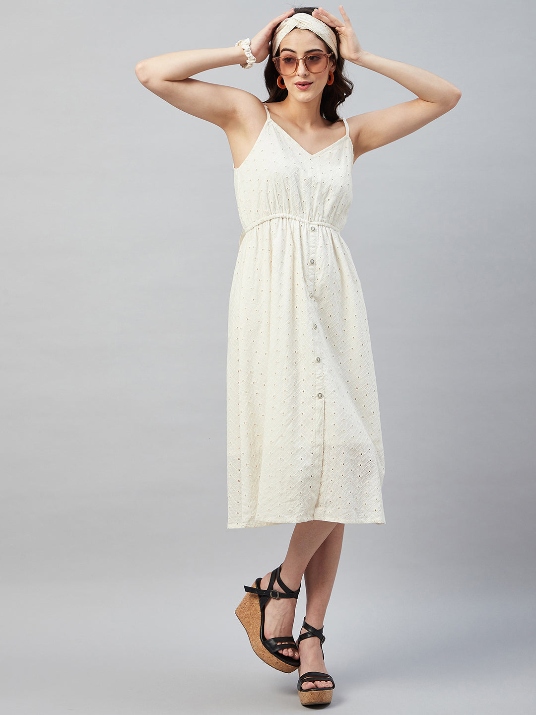 PEARL WHITE BACK TIE SCHIFFLI DRESS