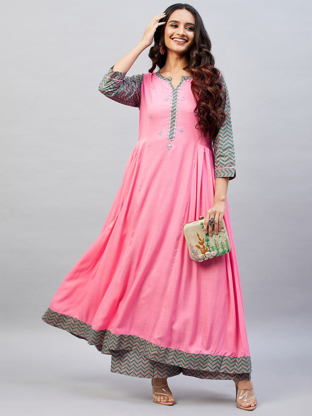 MIRROR WORK RAYON LONG KURTA