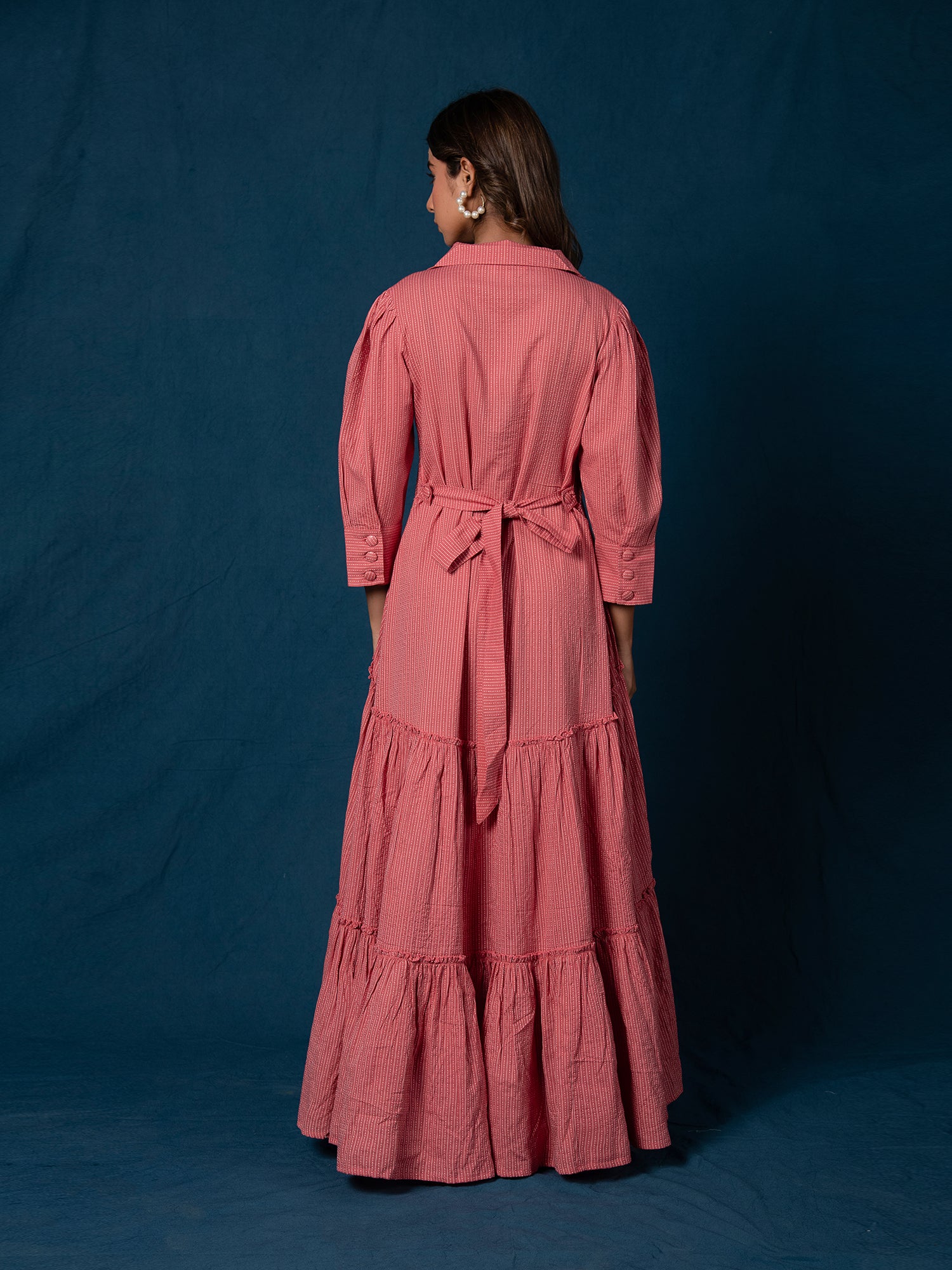 CERISE PINK COTTON KANTHA TIERED DRESS