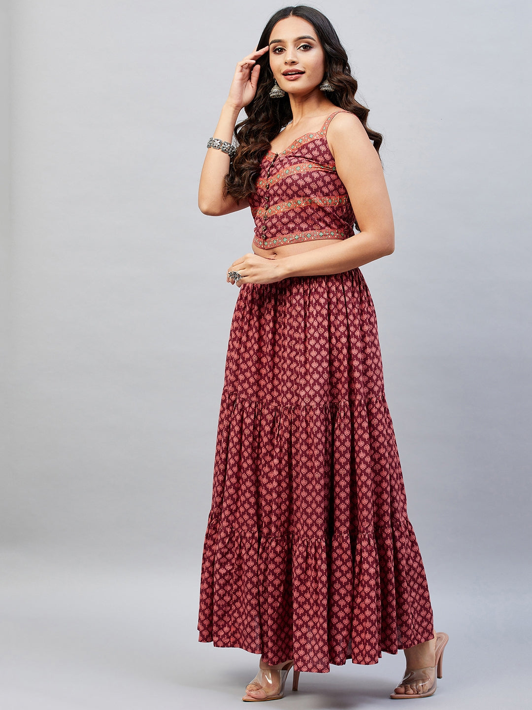 TWISHA PRINTED TOP & TIERED SKIRT SET