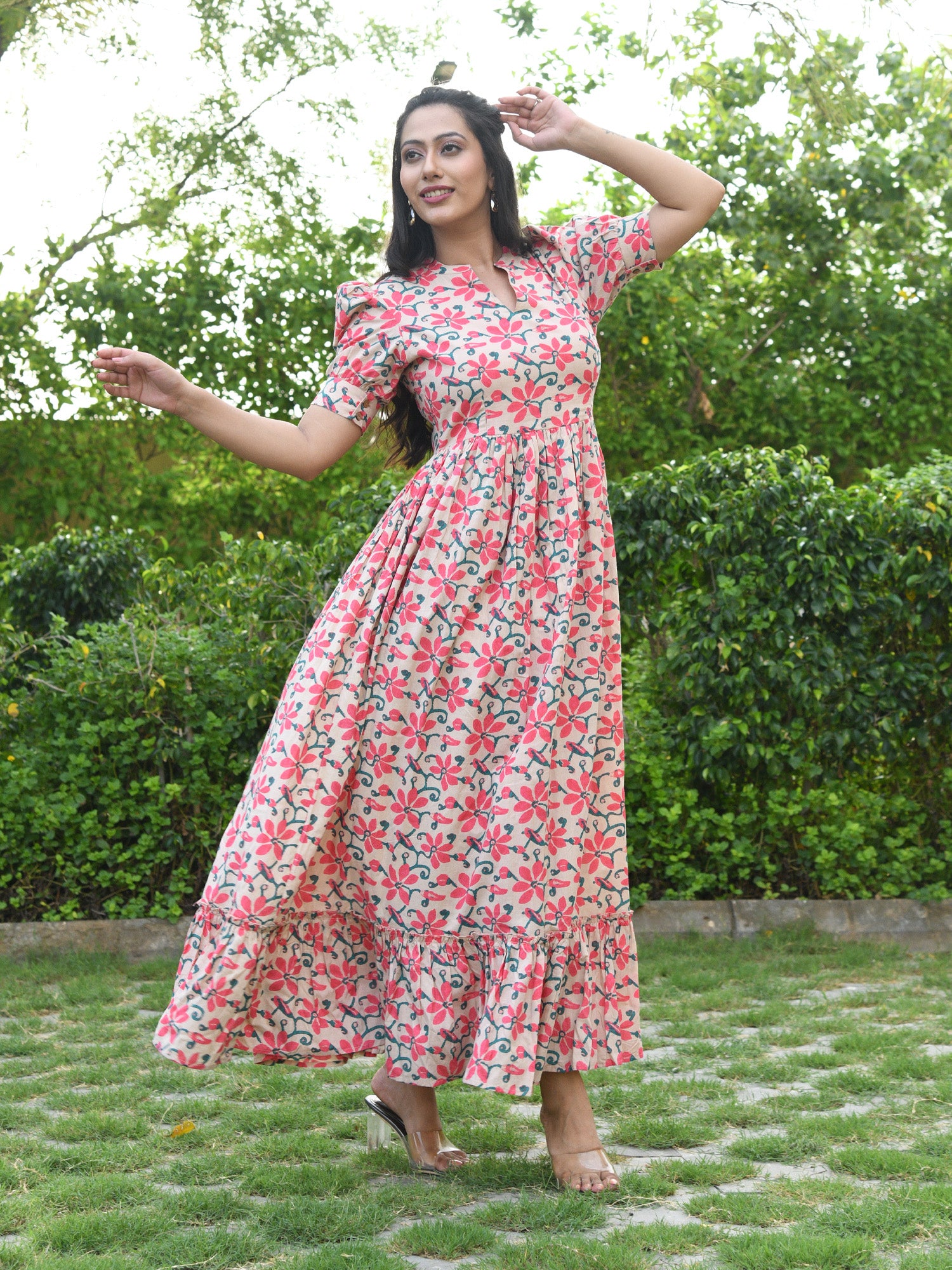 AAHELI PORTOFINO FLORAL FLARED DRESS