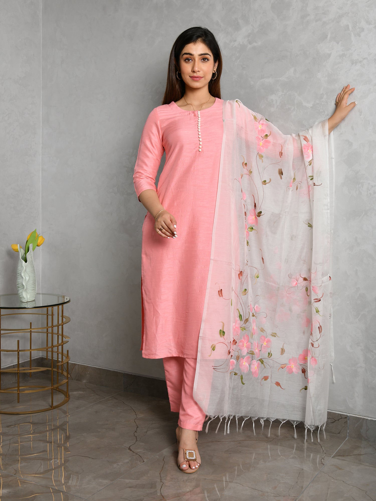 MEHAK PEACH KURTA-PANTS & DUPATTA SET