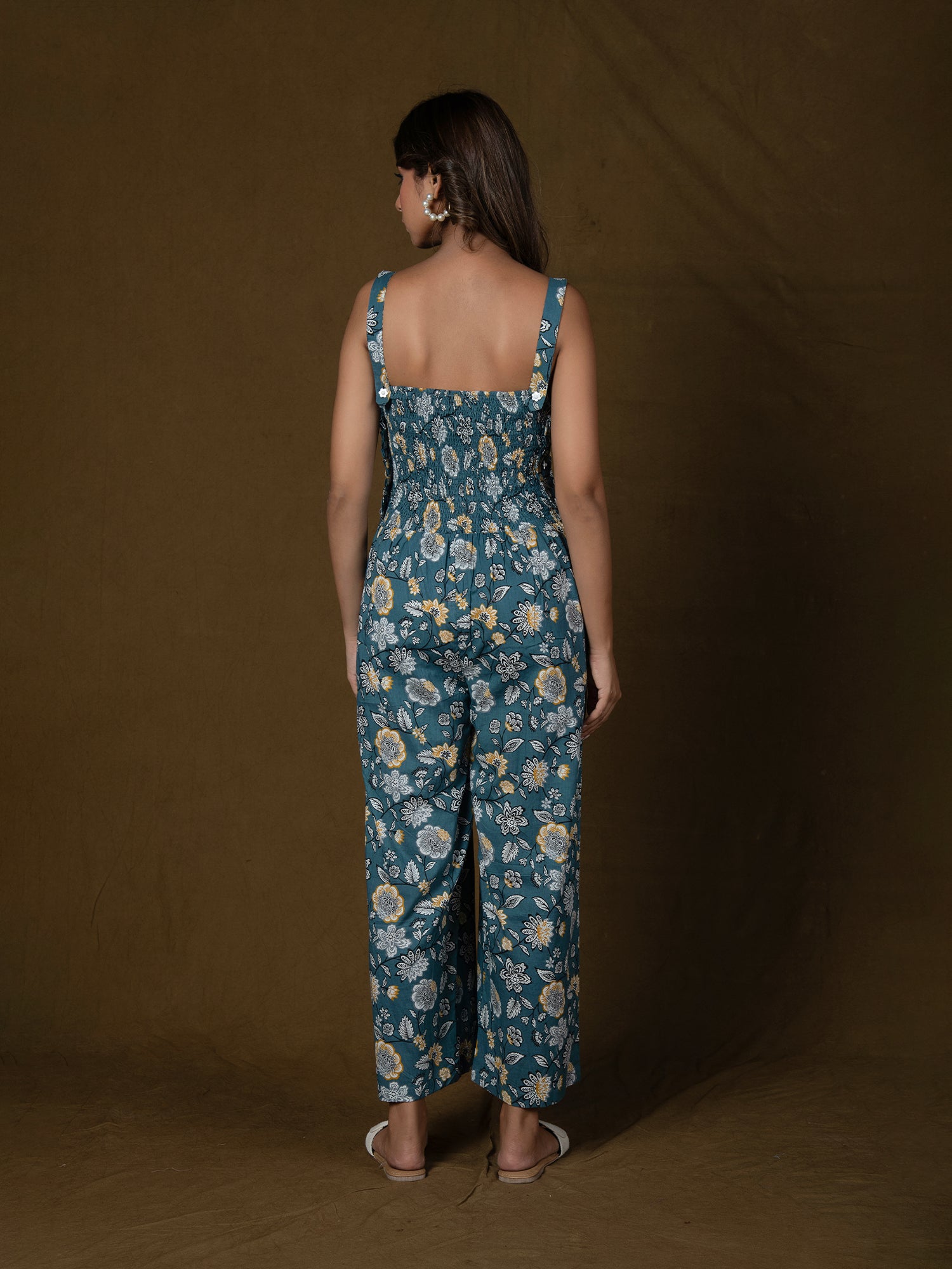 SAIYA DARK GREY FLORAL PRINTED JUMPSUIT