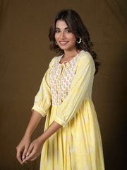 AAHELI RAGINI FLORAL BLOCK PRINTED DRESS