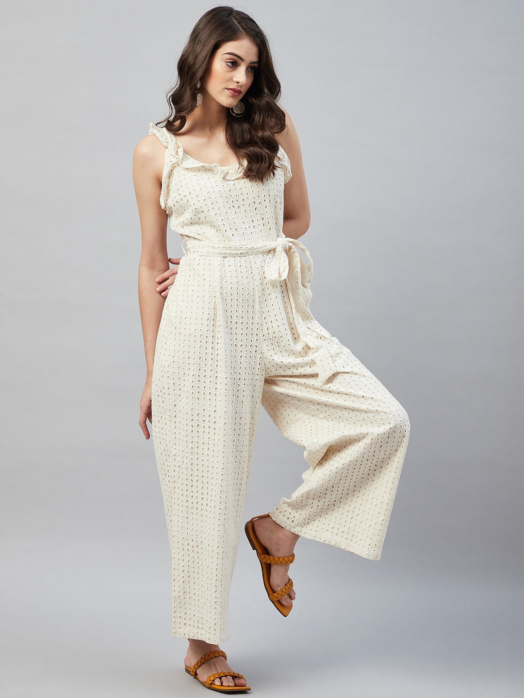 ALBINA OFF-WHITE SCHIFFLI JUMPSUIT