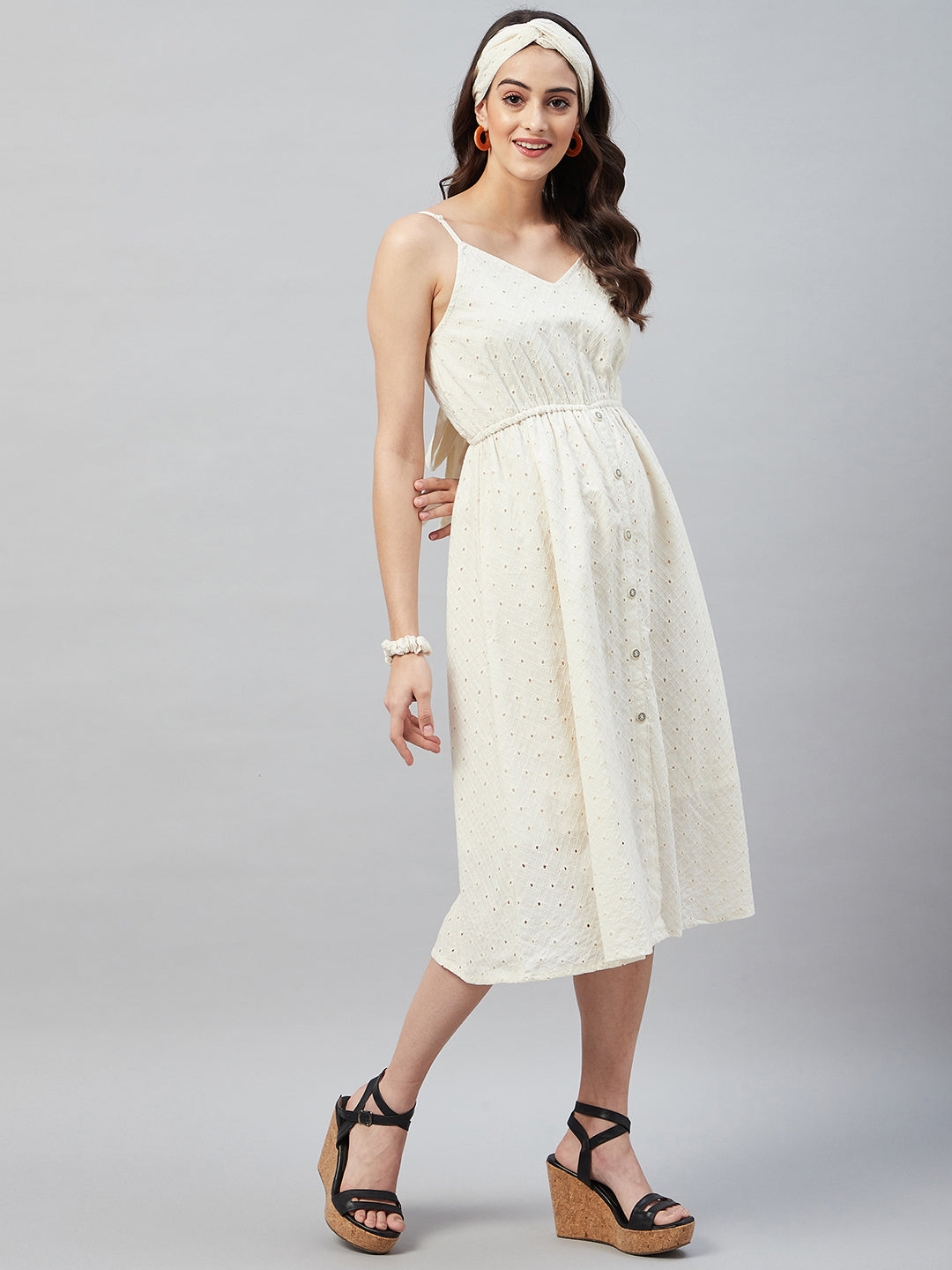 PEARL WHITE BACK TIE SCHIFFLI DRESS