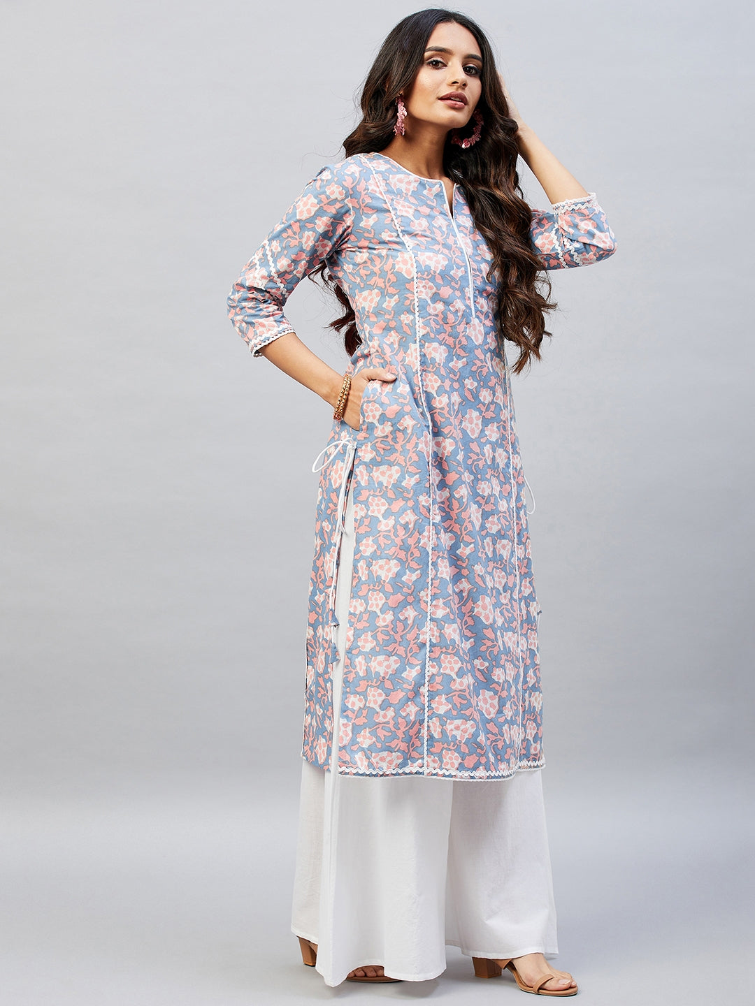 MAHI PRINTED-SOLID COTTON SUIT SET