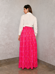 AAHELI LAASYA WHITE SHIRT & PRINTED BANDHANI SKIRT SET