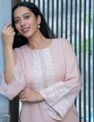 AAHELI CHARITA PEACH EMBROIDERED KURTA & PANTS SET