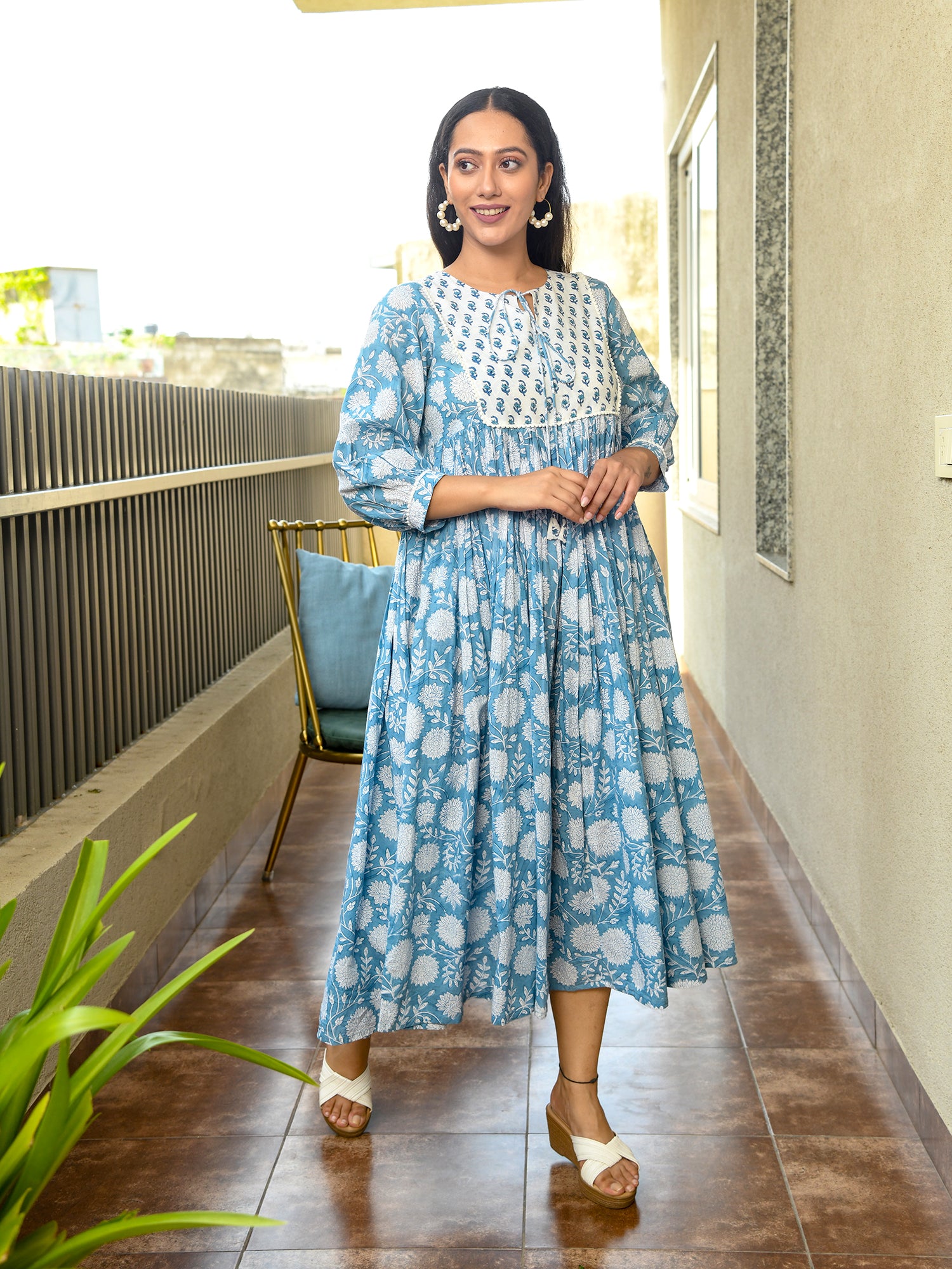 AAHELI NIVYA FLORAL BLOCK PRINTED DRESS