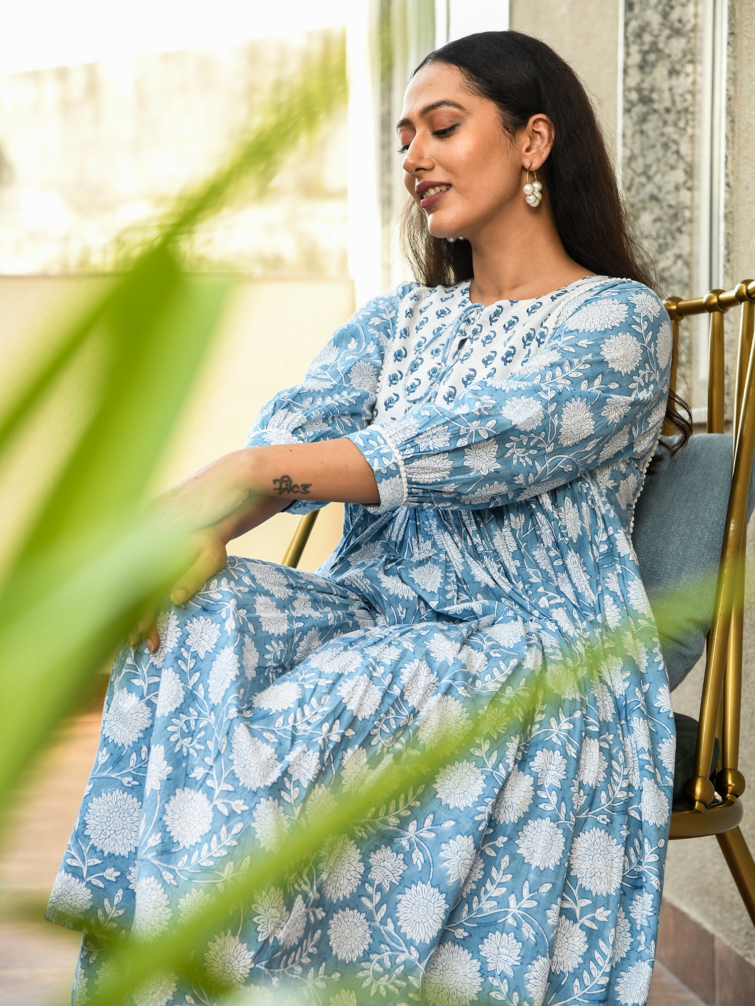 AAHELI NIVYA FLORAL BLOCK PRINTED DRESS