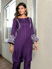 AAHELI ADITI DEEP PURPLE KURTA & PANTS SET