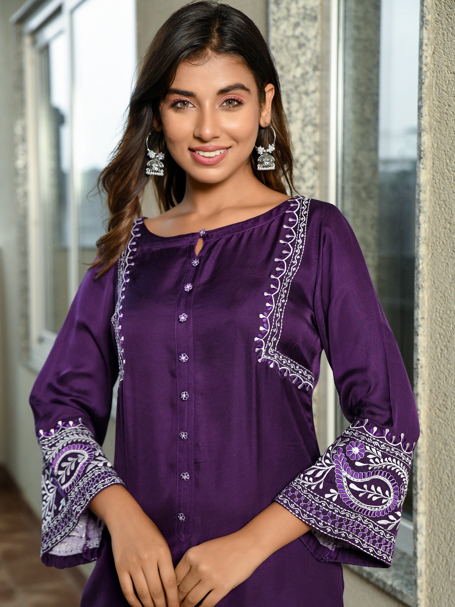 AAHELI ADITI DEEP PURPLE KURTA & PANTS SET