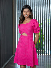 AAHELI FUCHSIA DREAM SCHIFFLI DRESS