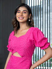 AAHELI FUCHSIA DREAM SCHIFFLI DRESS