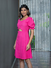 AAHELI FUCHSIA DREAM SCHIFFLI DRESS