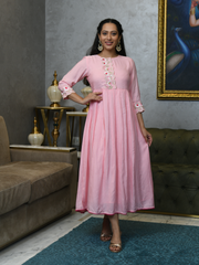 AAHELI BLUSH PINK WHISPERING PETALS MUSLIN DRESS