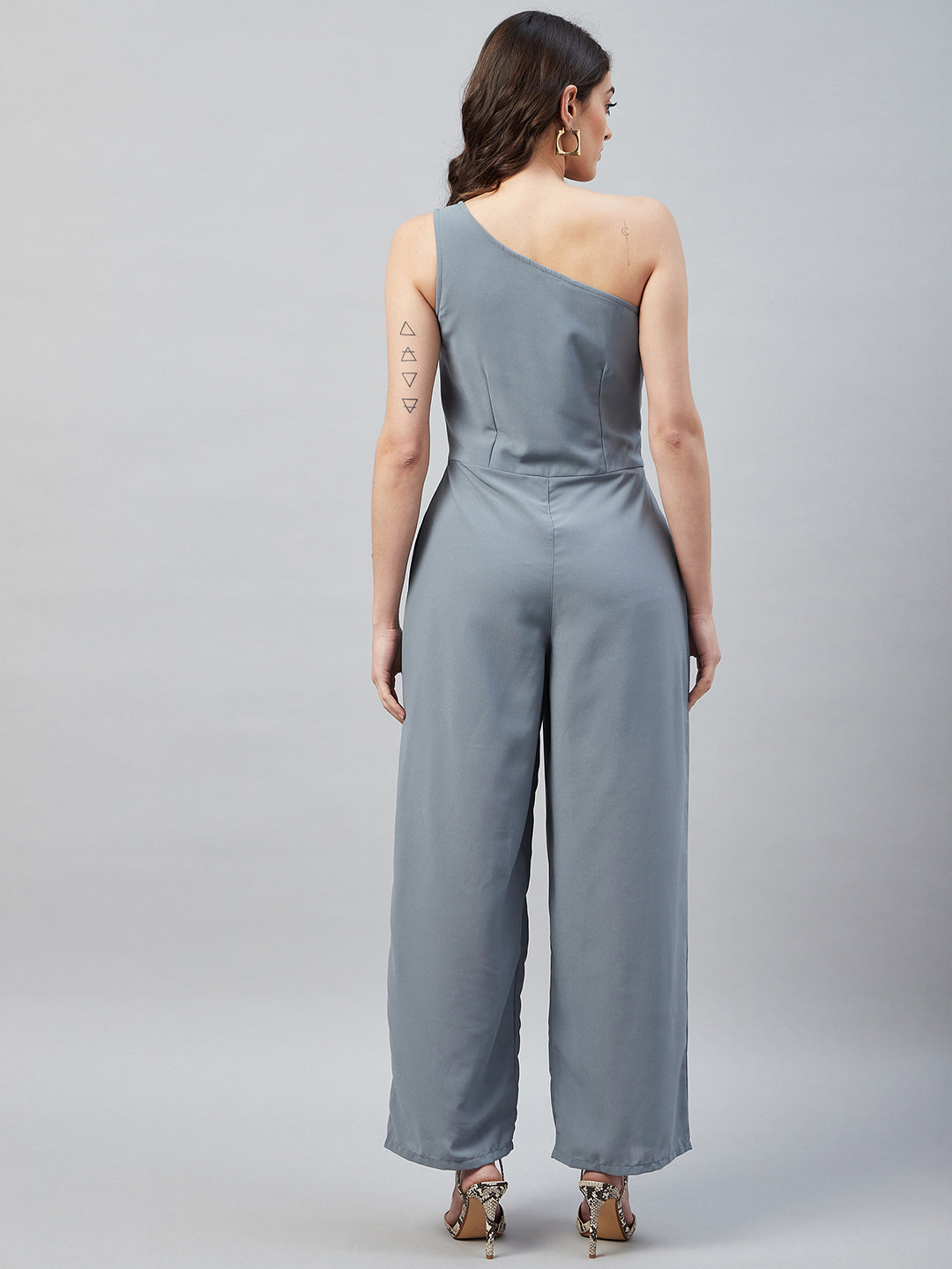 FRONT SLITTED ONE-SHOULDER JUMPSUIT- GREY