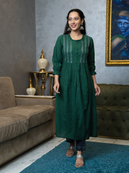 AAHELI AAVI DEEP GREEN KURTA & PANTS SET