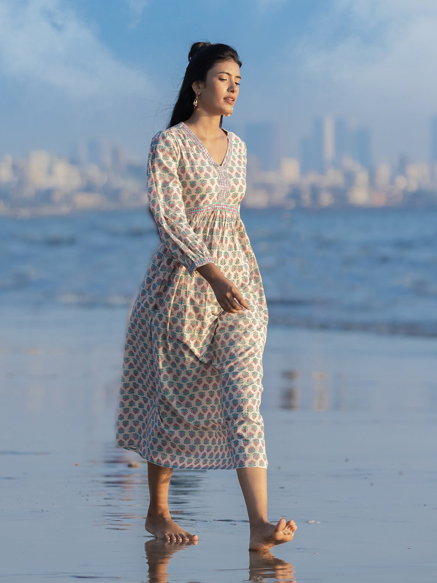 BLUSHING BLOSSOMS PRINTED COTTON DRESS