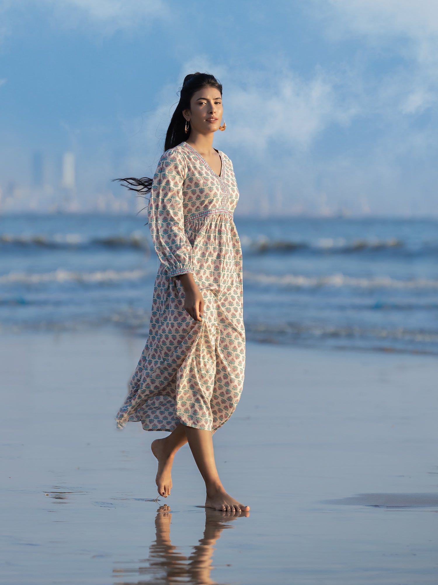 BLUSHING BLOSSOMS PRINTED COTTON DRESS