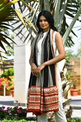 AAHELI ADIBA INDIAN RED & BLACK BLOCK PRINTED DUPATTA