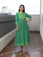 EESVARI GREEN YARN DYED COTTON MAXI DRESS