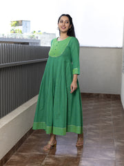 EESVARI GREEN YARN DYED COTTON MAXI DRESS