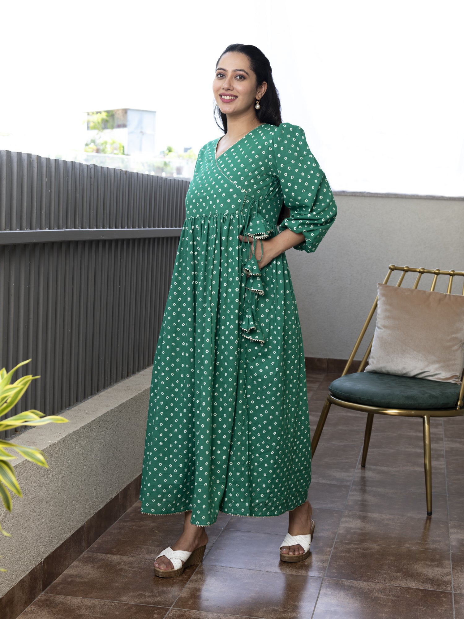 VIVIKTHA BANDHANI PRINTED COTTON MAXI DRESS