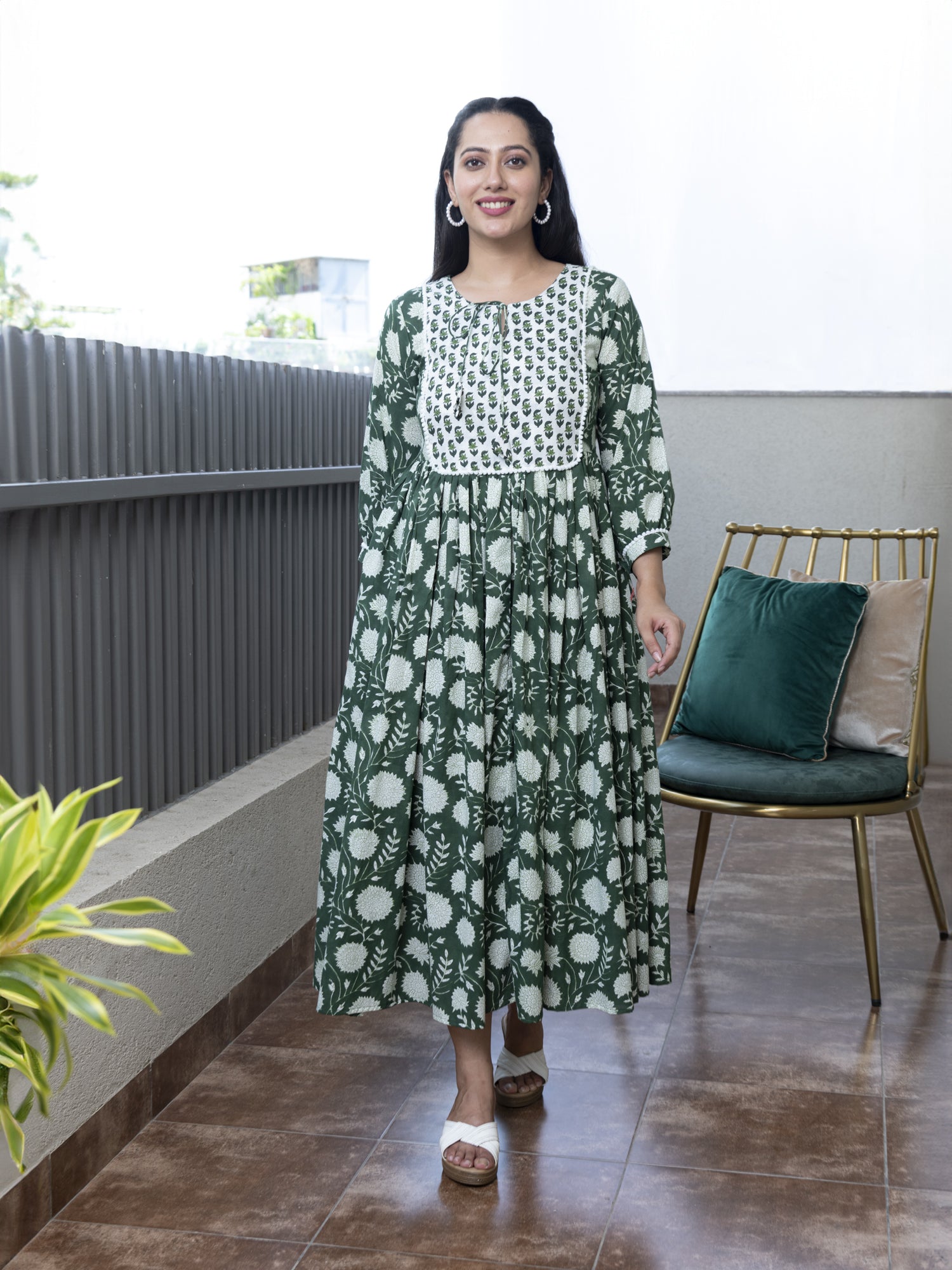 AAHELI ESHANA FLORAL BLOCK PRINTED DRESS