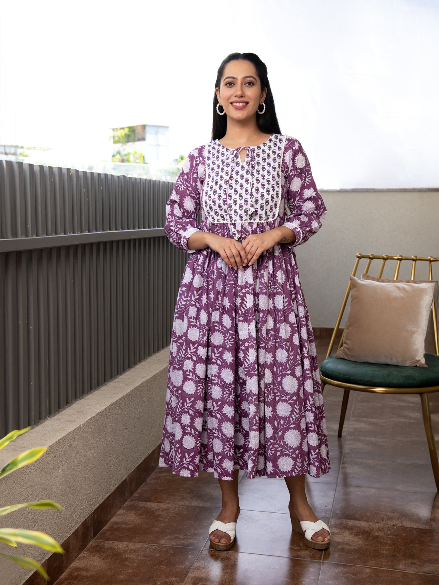 AAHELI BAVISHNI FLORAL BLOCK PRINTED DRESS