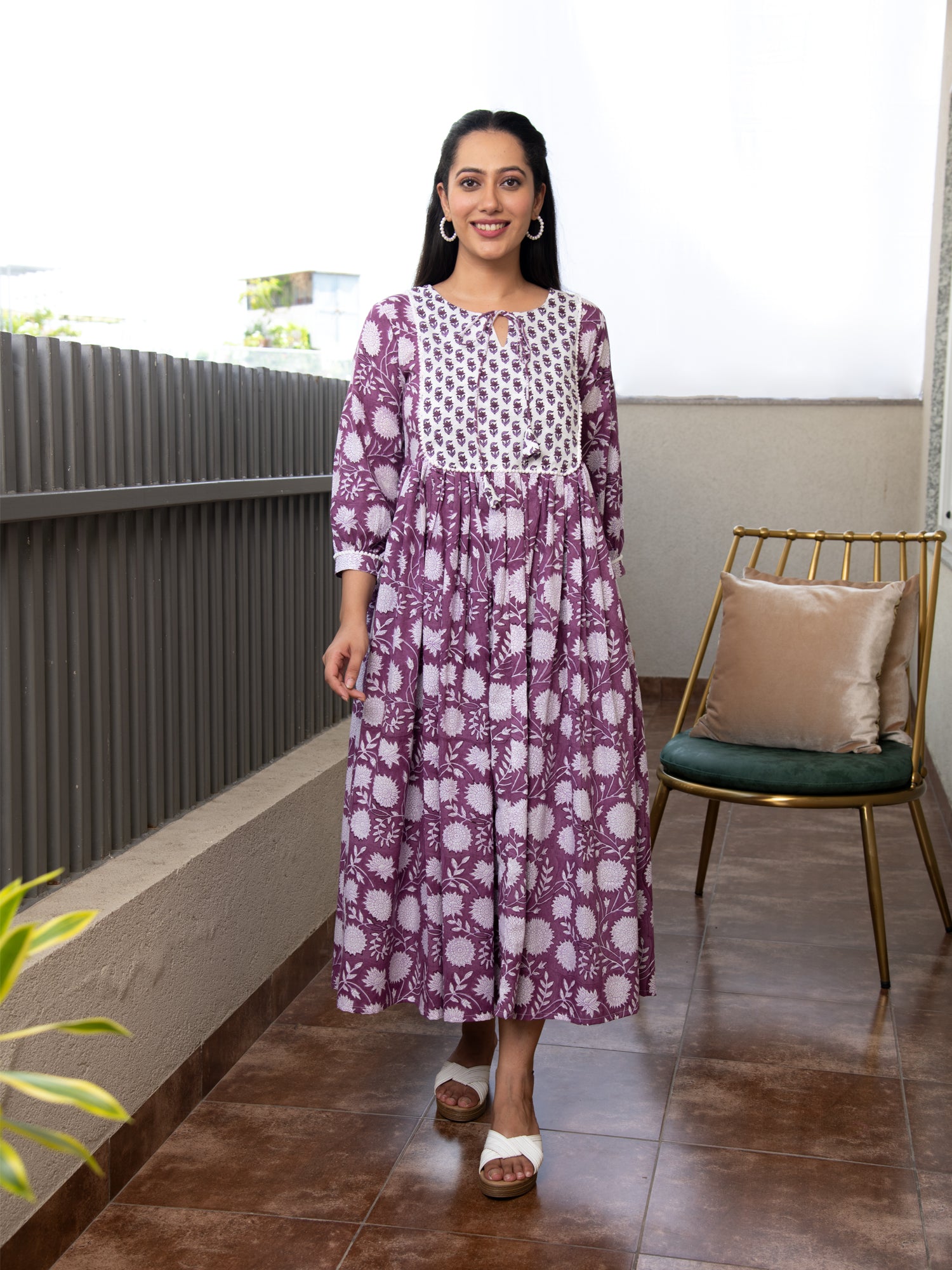 AAHELI BAVISHNI FLORAL BLOCK PRINTED DRESS