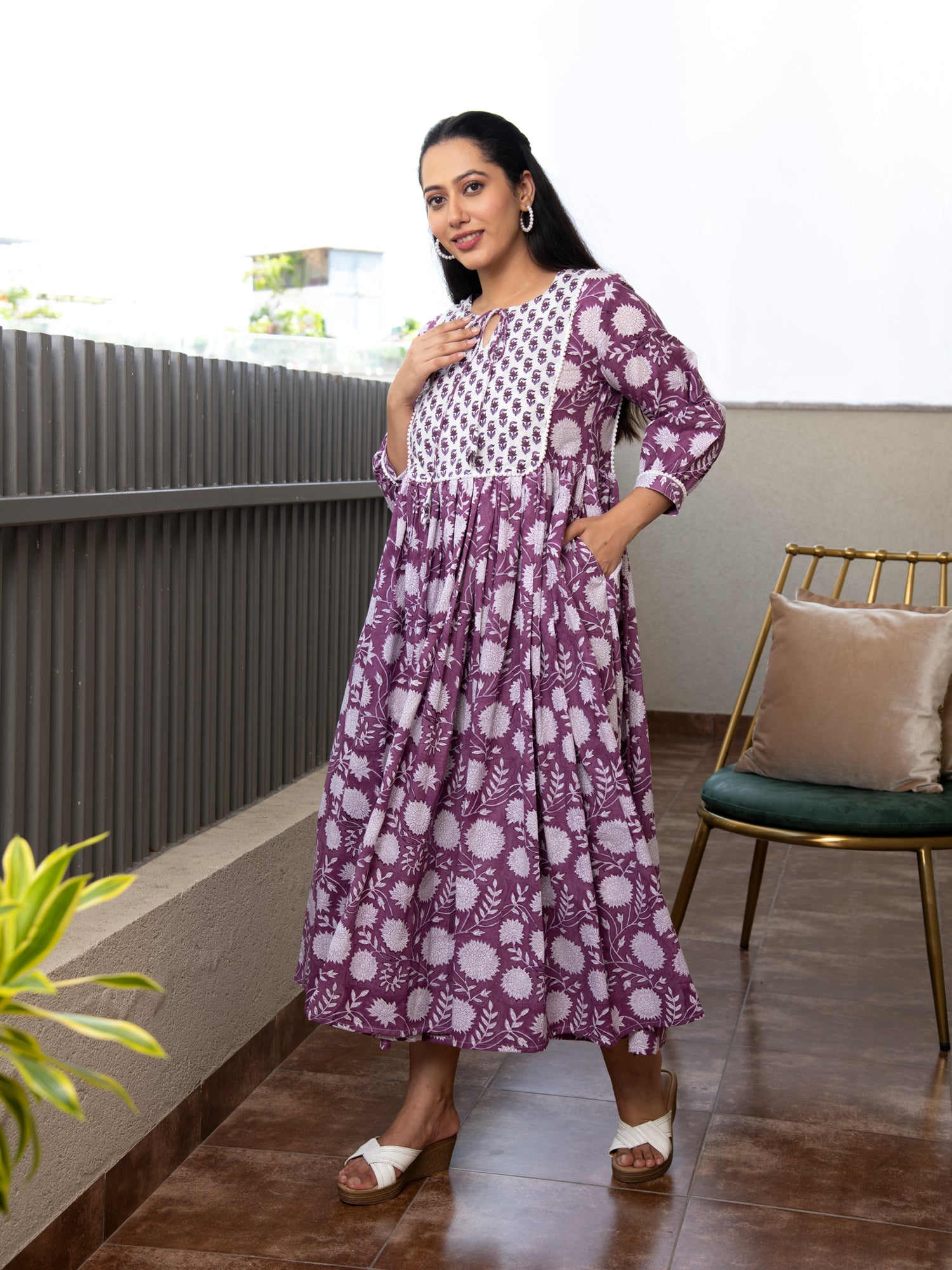 AAHELI BAVISHNI FLORAL BLOCK PRINTED DRESS