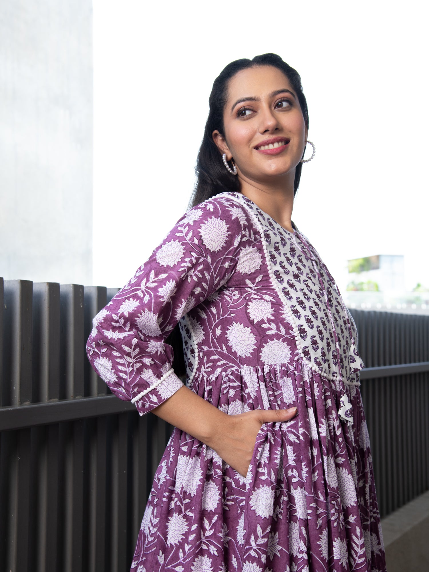 AAHELI BAVISHNI FLORAL BLOCK PRINTED DRESS