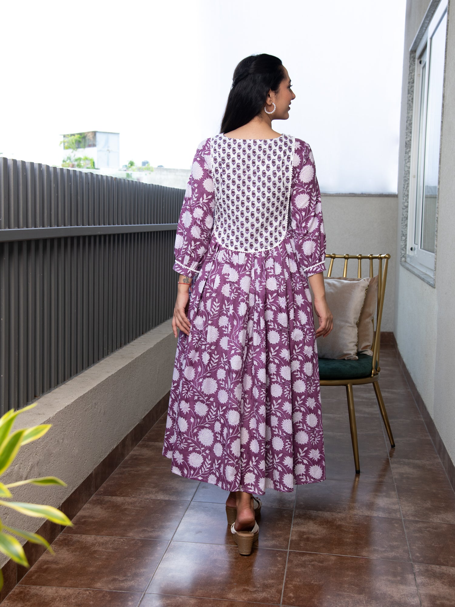 AAHELI BAVISHNI FLORAL BLOCK PRINTED DRESS