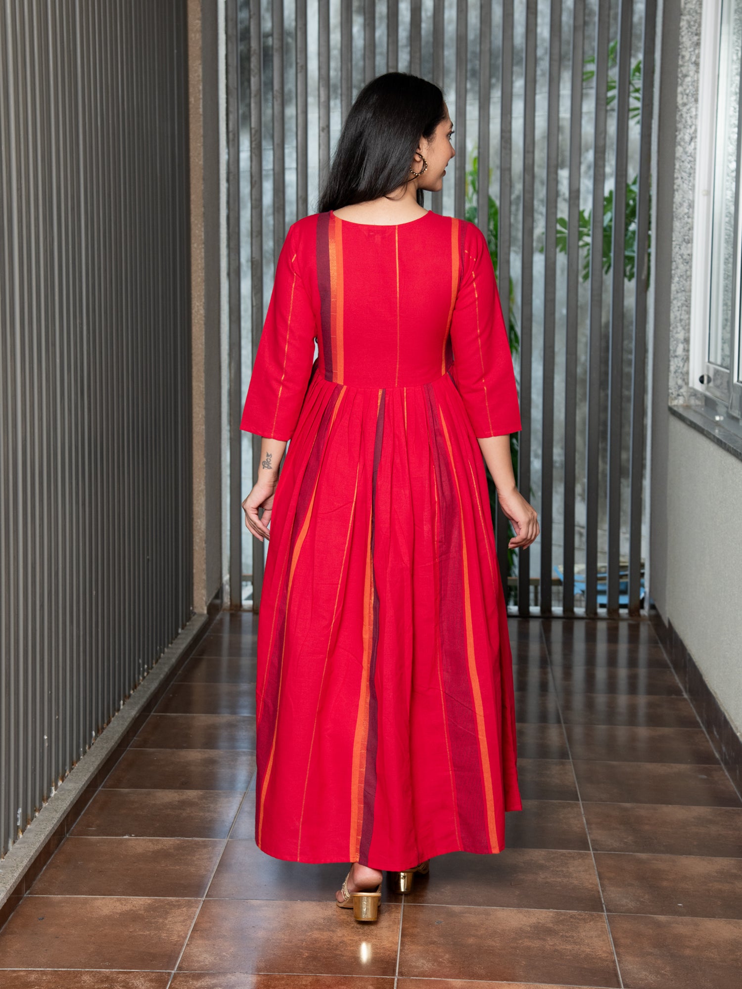 IDHITHRI YARN DYED COTTON ANGRAKHA DRESS