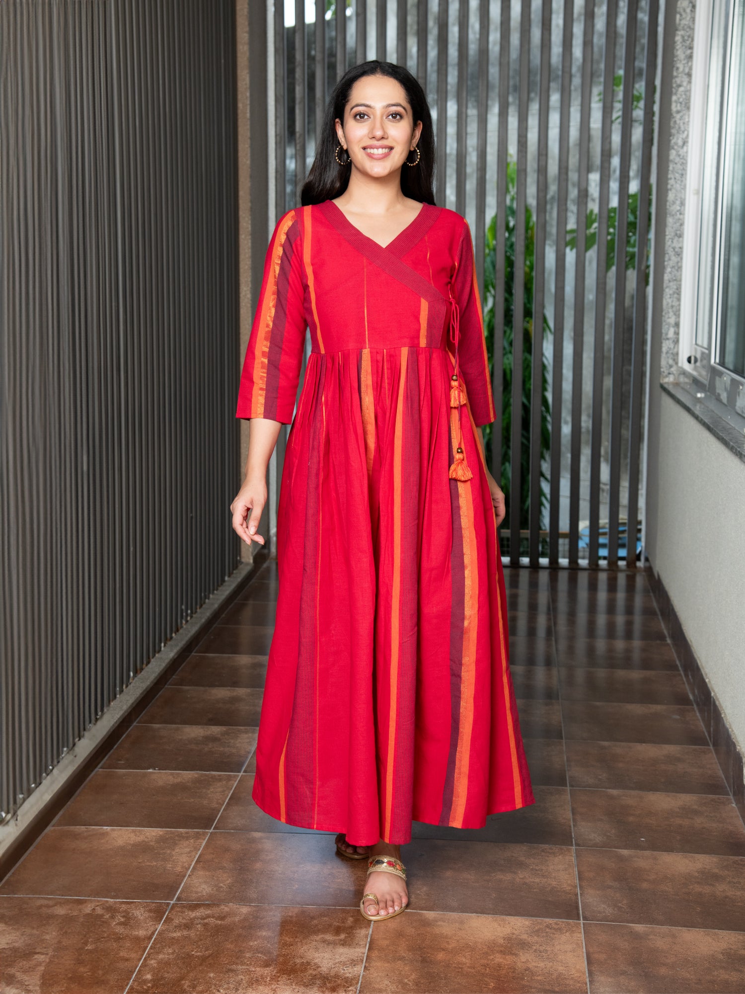 IDHITHRI YARN DYED COTTON ANGRAKHA DRESS