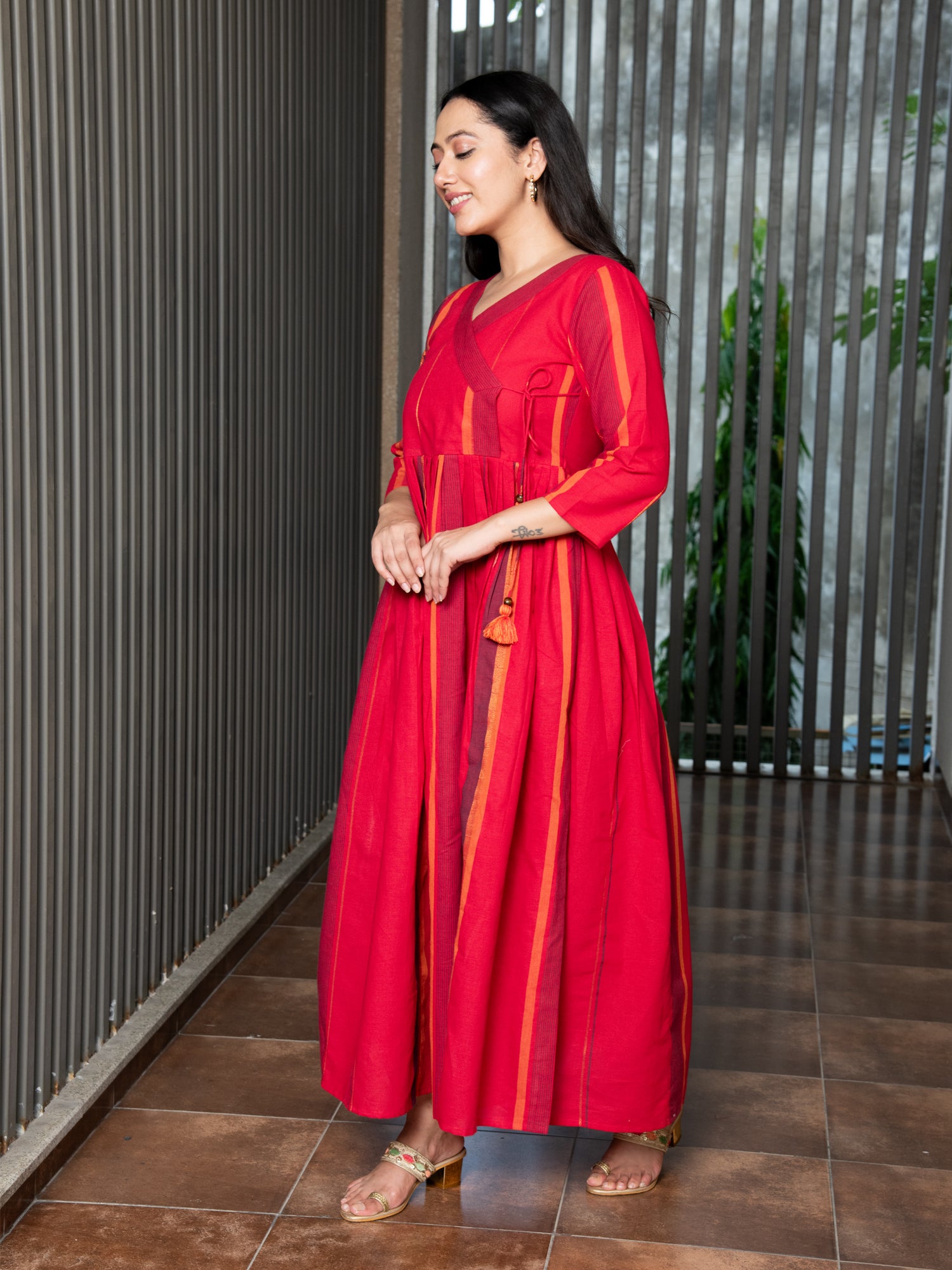 IDHITHRI YARN DYED COTTON ANGRAKHA DRESS