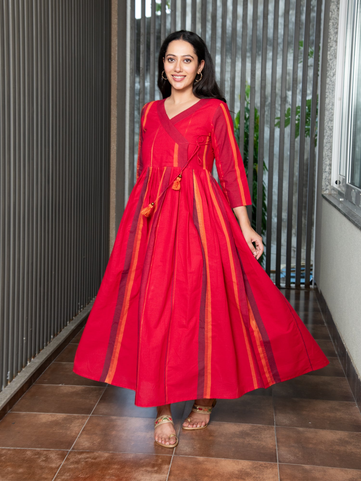 IDHITHRI YARN DYED COTTON ANGRAKHA DRESS