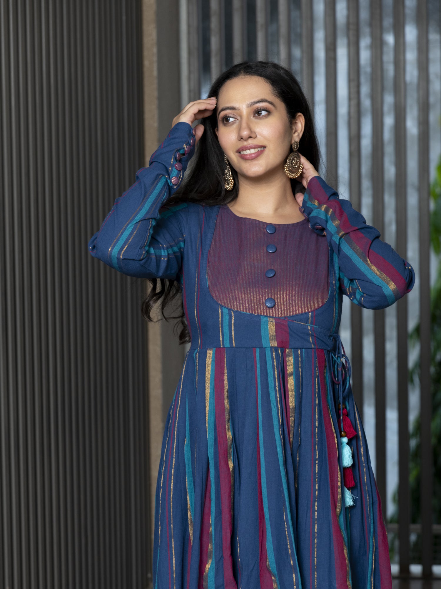 AATREYA YARN DYED COTTON MAXI DRESS