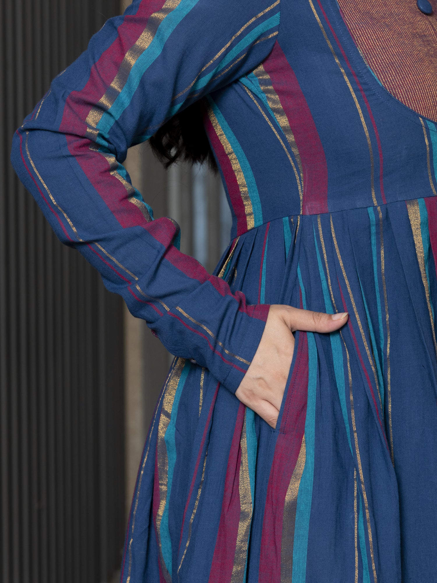 AATREYA YARN DYED COTTON MAXI DRESS