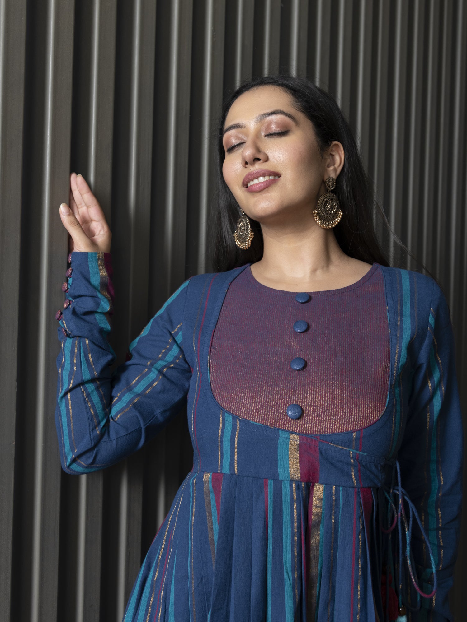 AATREYA YARN DYED COTTON MAXI DRESS