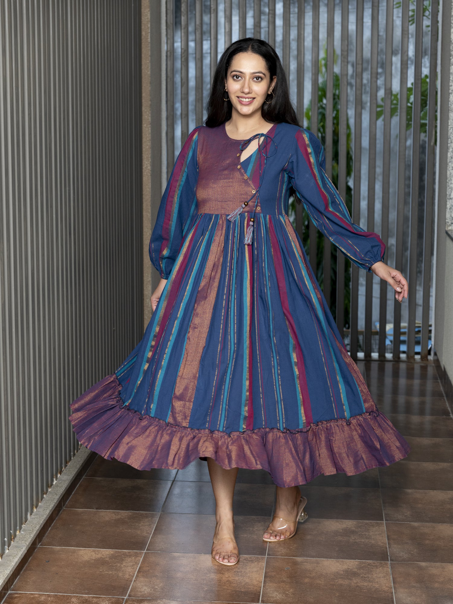 INIMAI YARN DYED COTTON MAXI DRESS