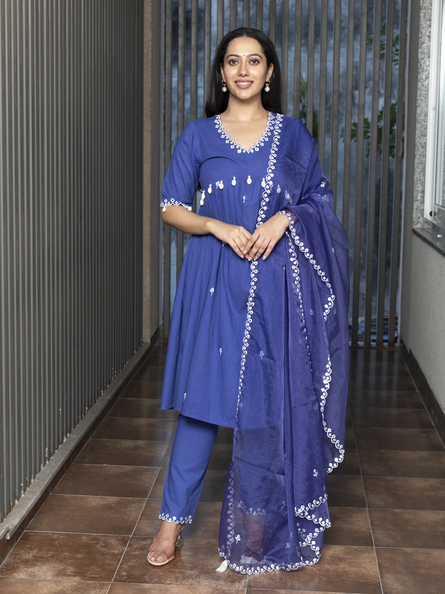TEERA SOLID-EMBROIDERED KURTA-PANT & DUPATTA SET