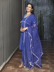 AAHELI TEERA SOLID-EMBROIDERED KURTA-PANT & DUPATTA SET